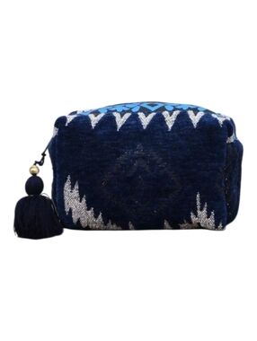 LOVESTITCH Blue embroidered Velveteen Origami Bohemian zippered Makeup Bag NWT